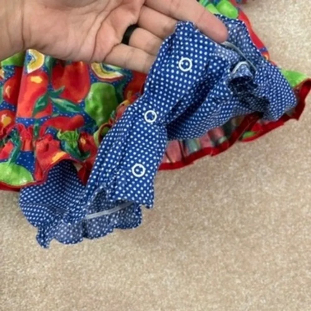 VINTAGE DOTS Romper Baby 3-6 Months 3M 6M Apple Print Fall Ruffle Bloomer